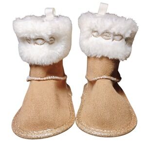 Bebe Baby Girl Boots Faux Suede Sherpa Lined Tan Gold Trim Christmas Gift Size 3